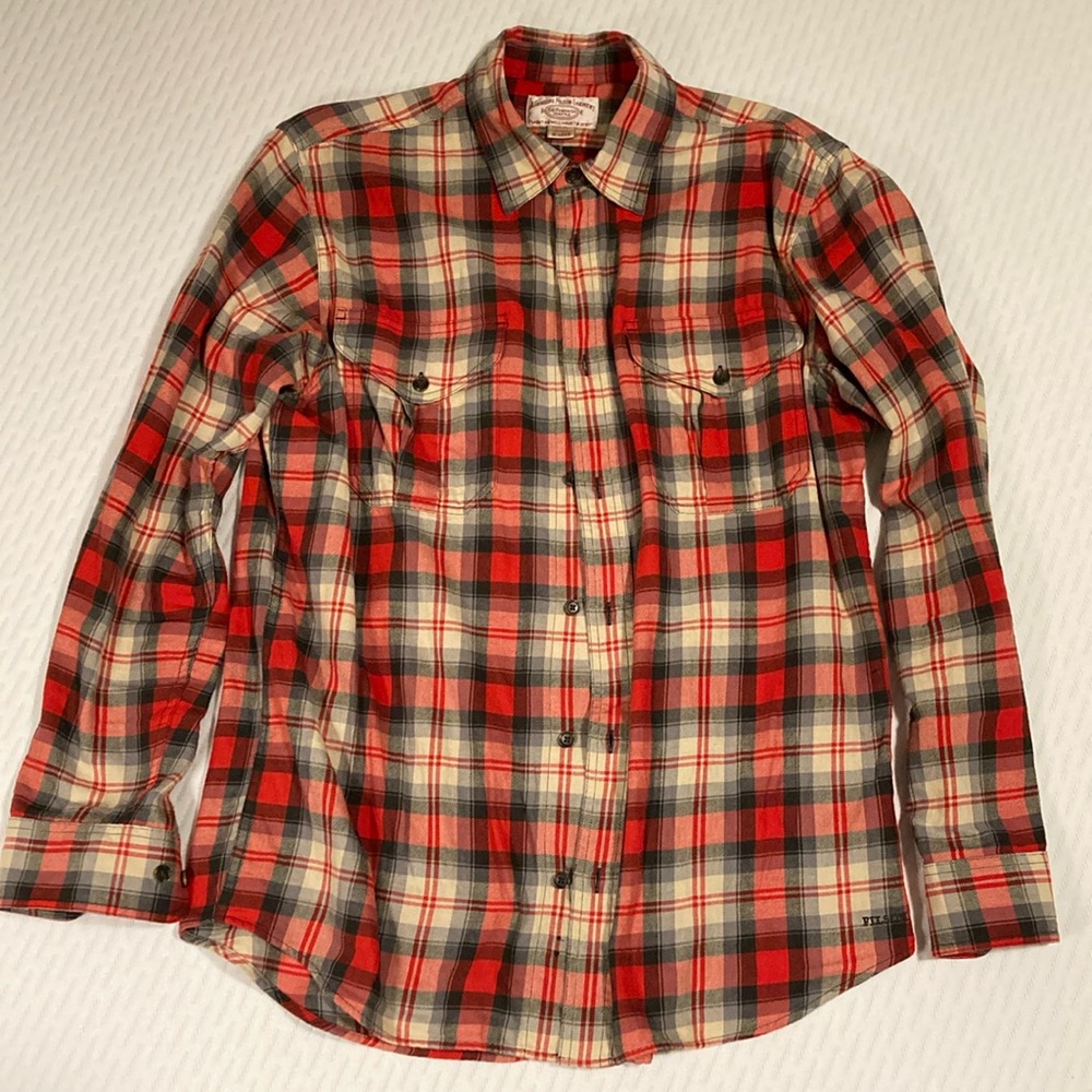 Filson Lightweight Alaskan Guide Shirt Red/Grey Plaid Size M Long